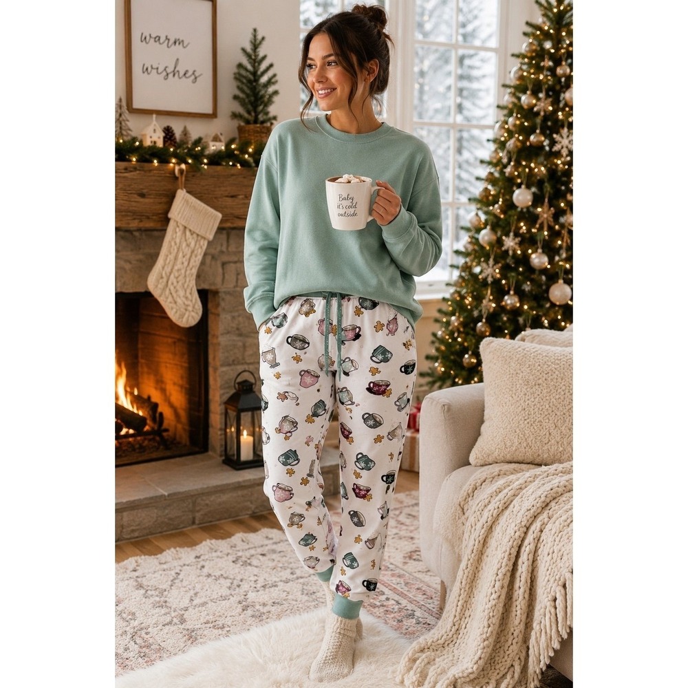 Secret Treasures Pajama‎ Jogger Pants Hot Cocoa Gingerbread Winter Print M